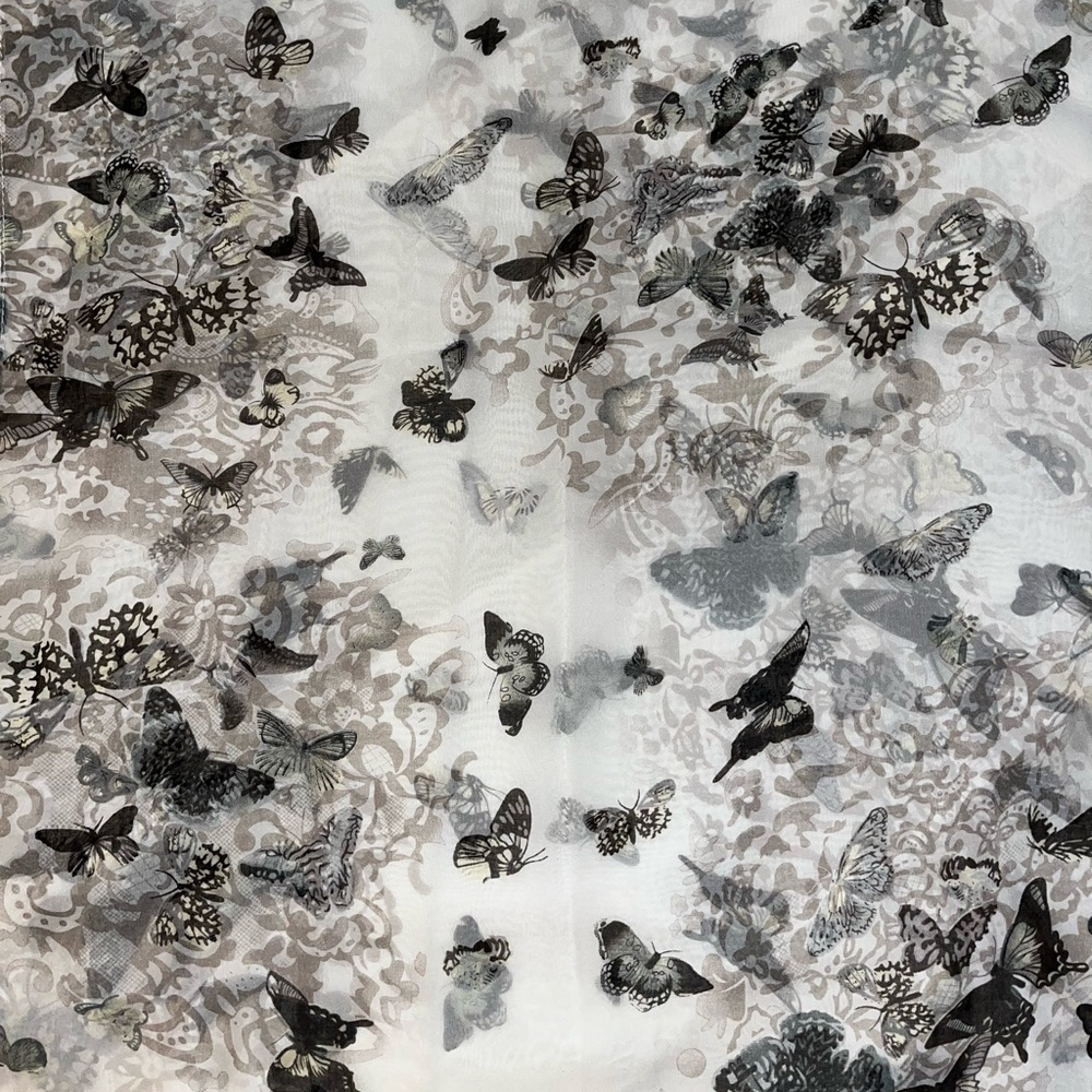 Multipurpose silky gray butterfly scarf, tie headband, or purse accessory